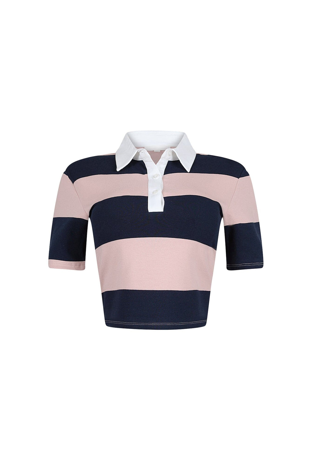 Soft Touch Striped Collared Crop Top