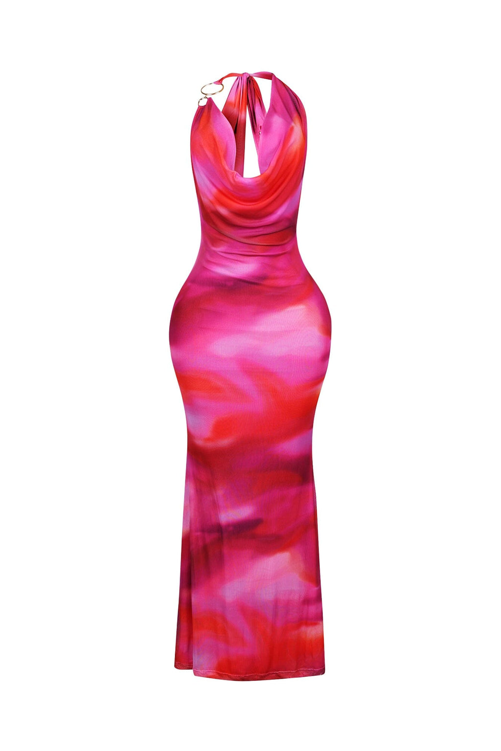 Elara Print Halter O Ring Maxi Dress