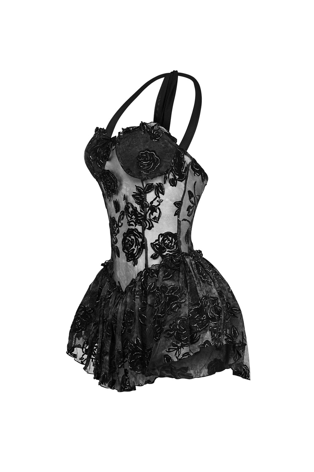 Sable Velvet Mesh Burnout Mini Dress