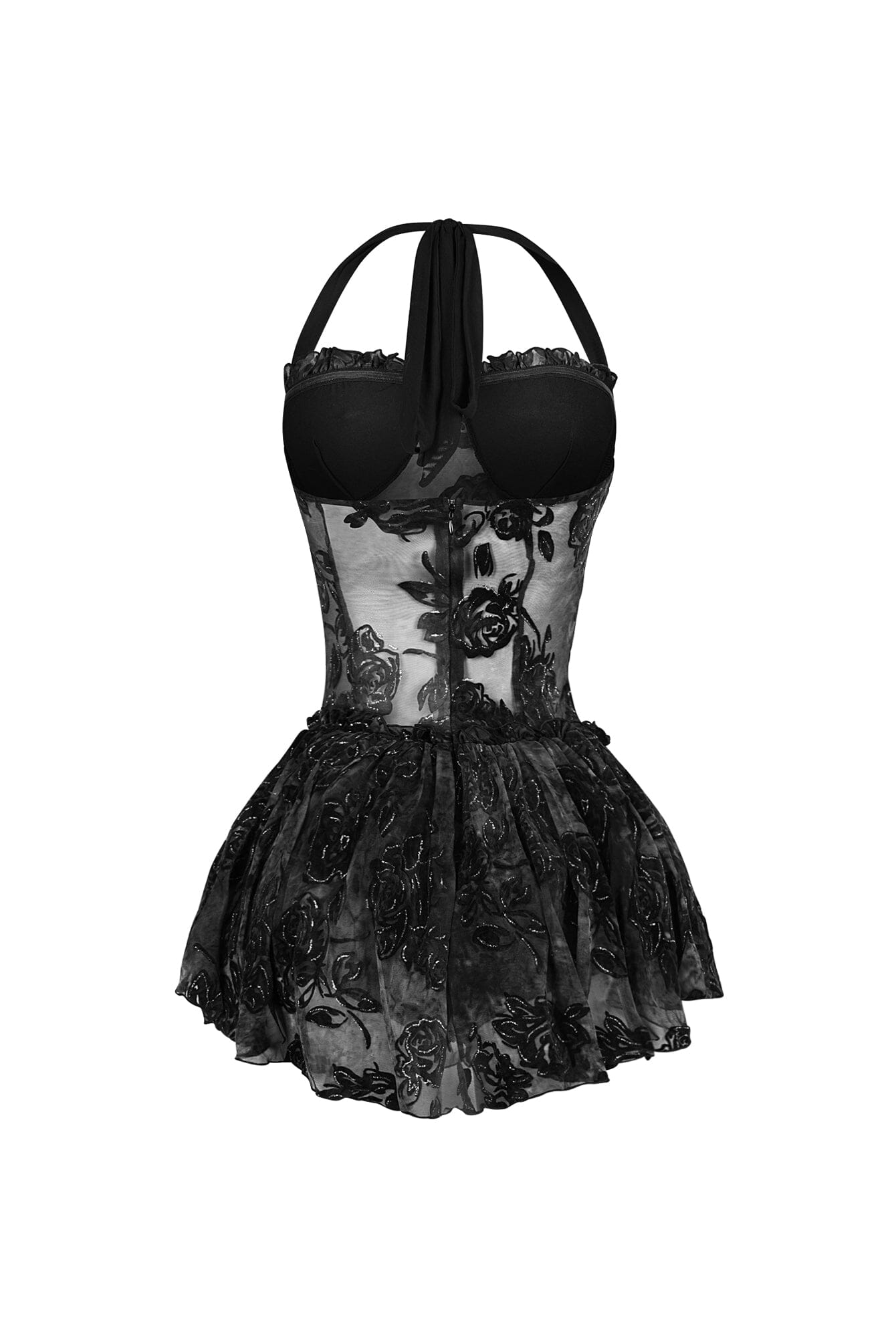 Sable Velvet Mesh Burnout Mini Dress