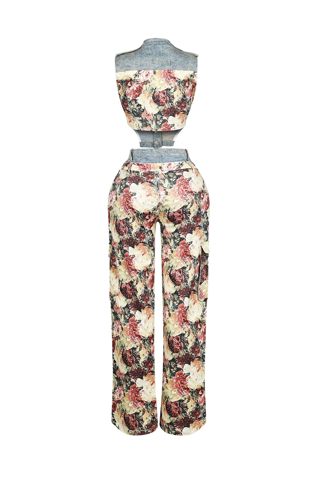 Shaka Denim Floral Contrast Top & Pants SET
