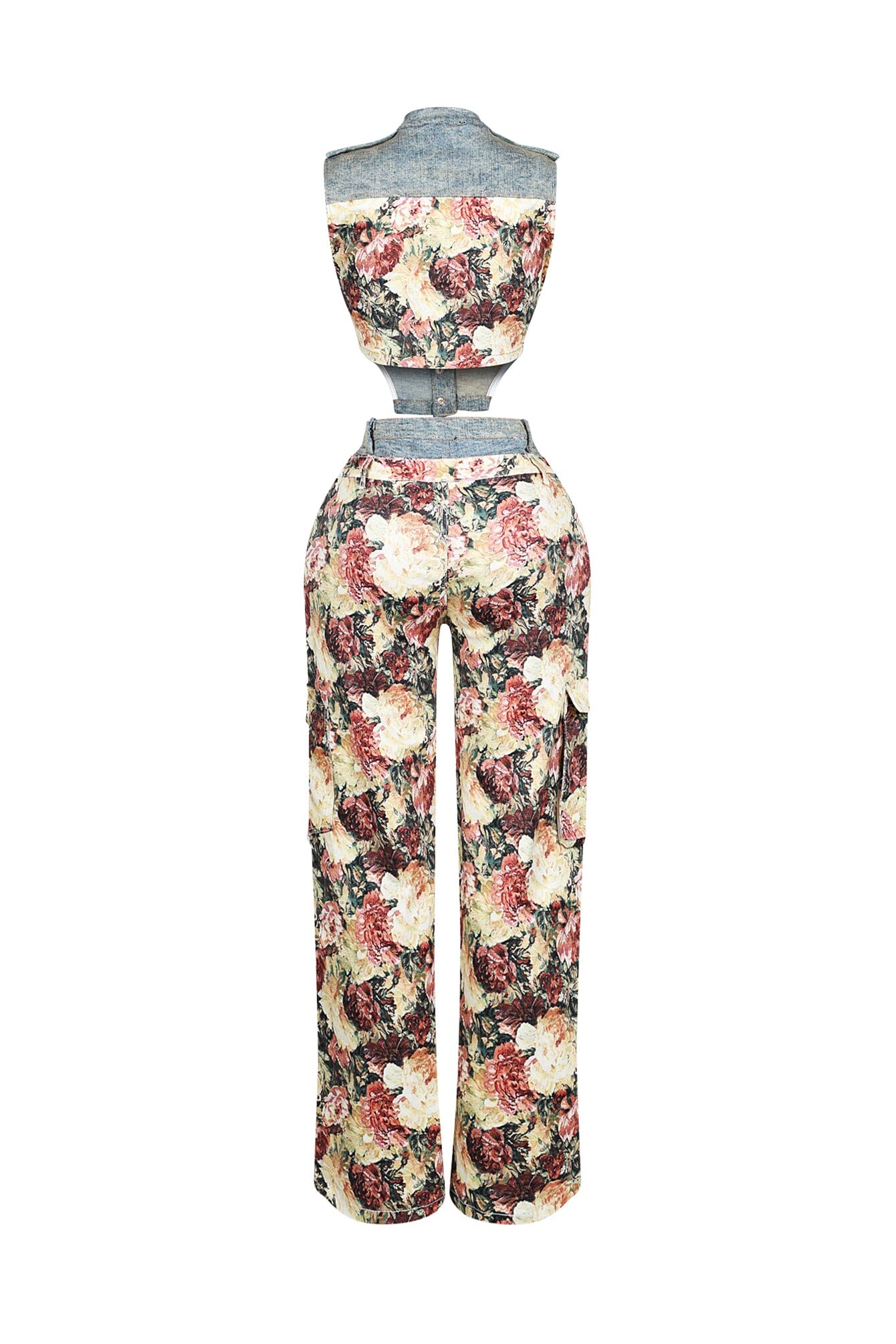 Shaka Denim Floral Contrast Top & Pants SET