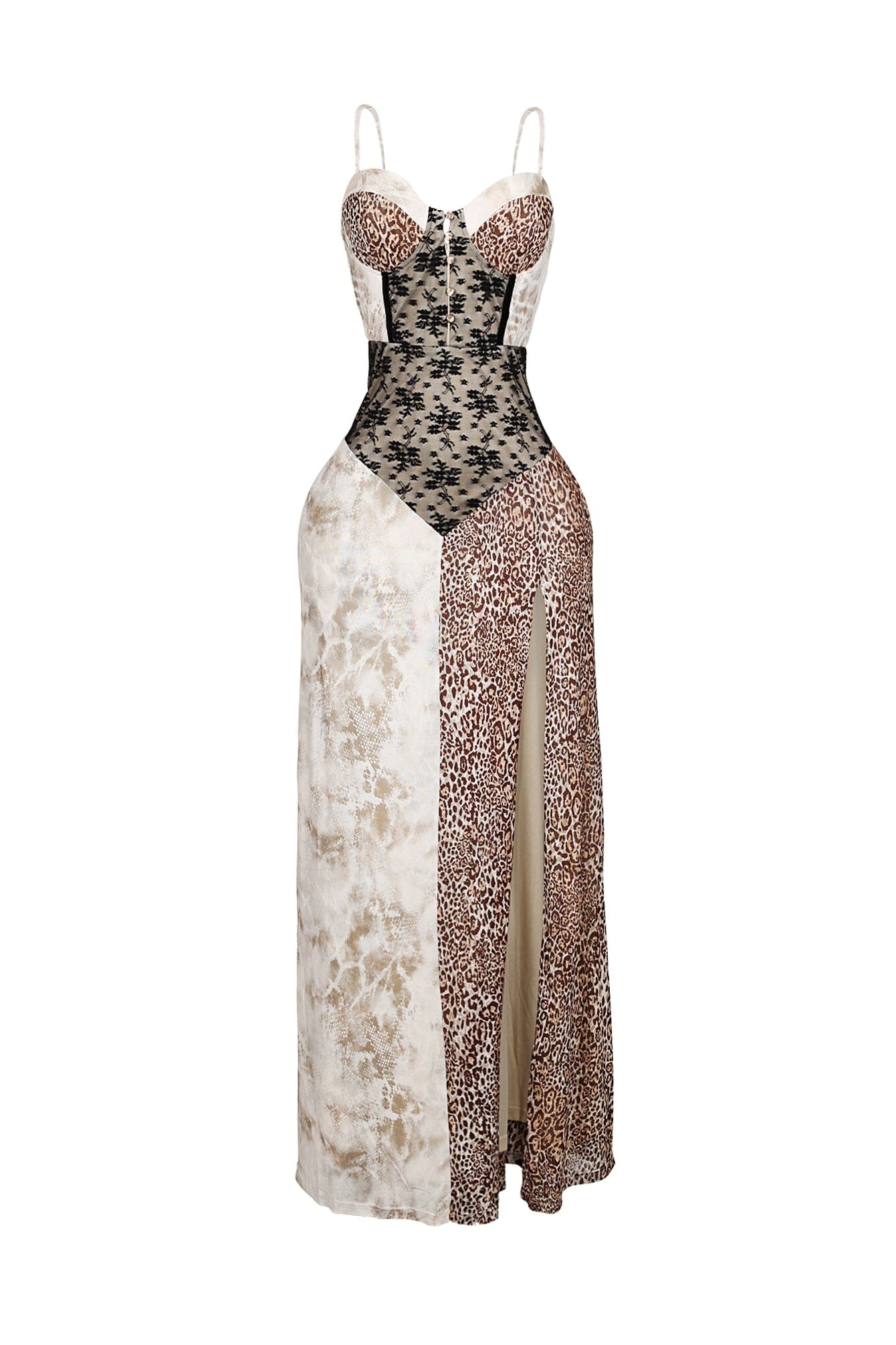 Ferolace Animal Mixed Bustier Maxi Dress