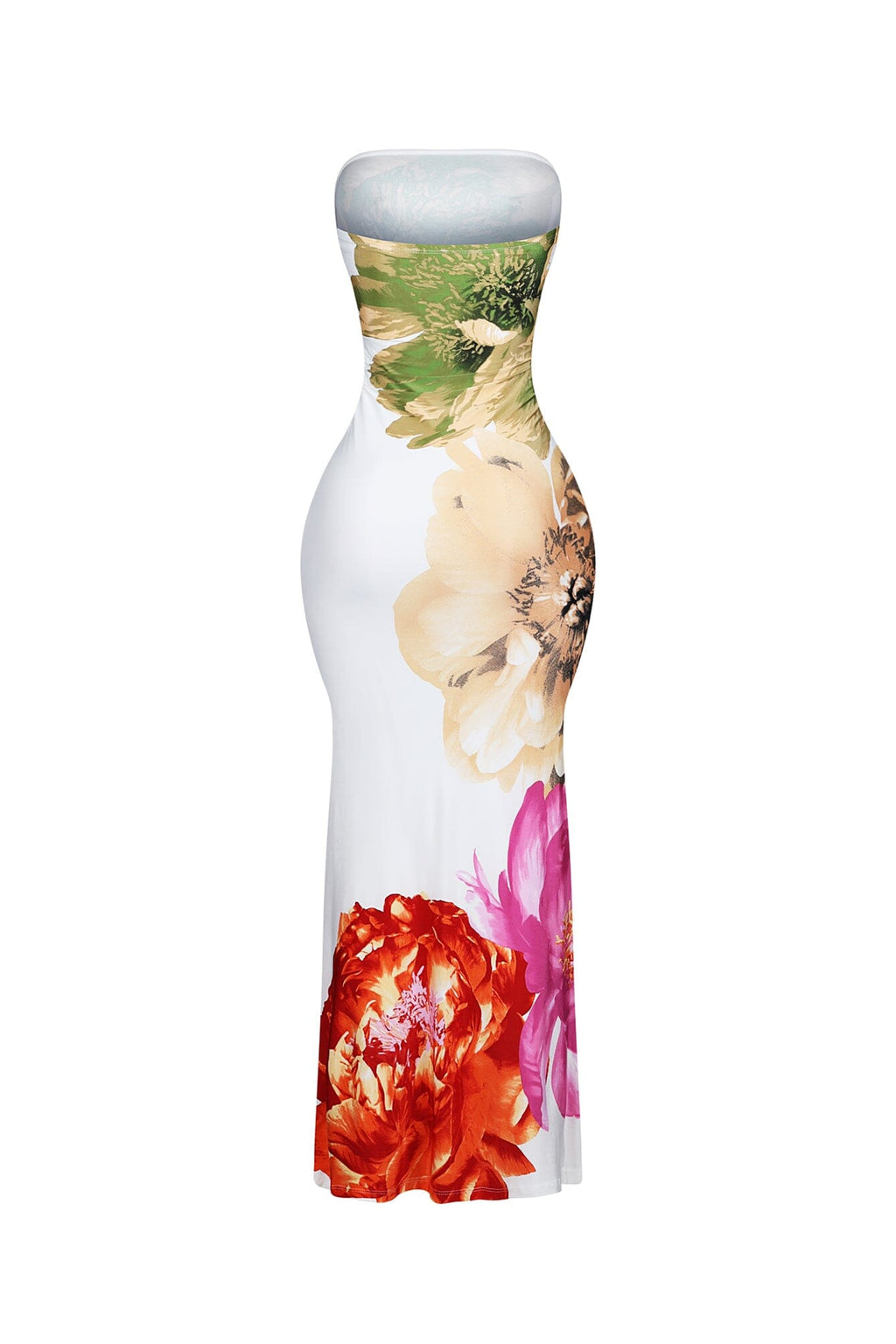 Citrus Floral Print Tube Maxi Dress