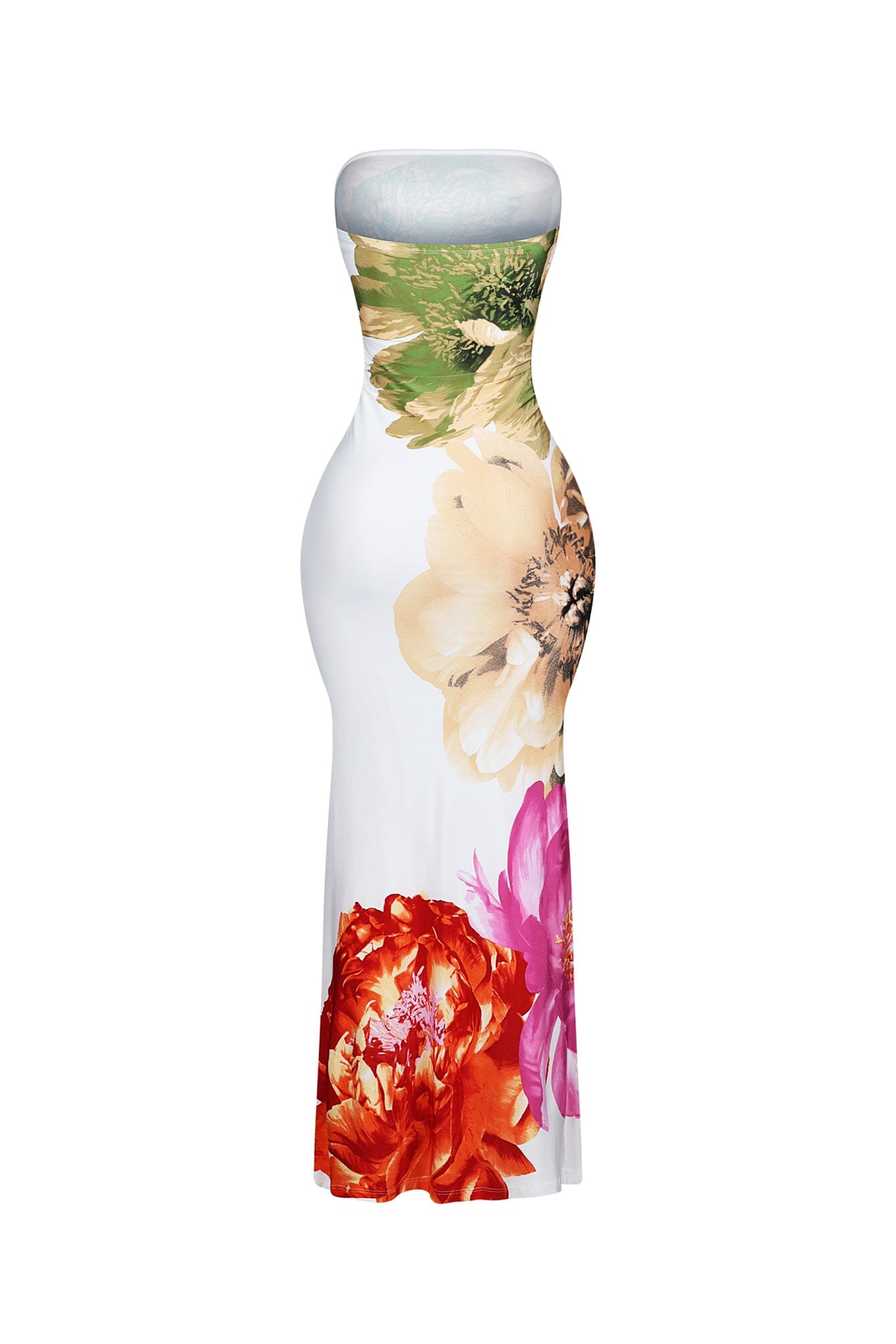 Citrus Floral Print Tube Maxi Dress