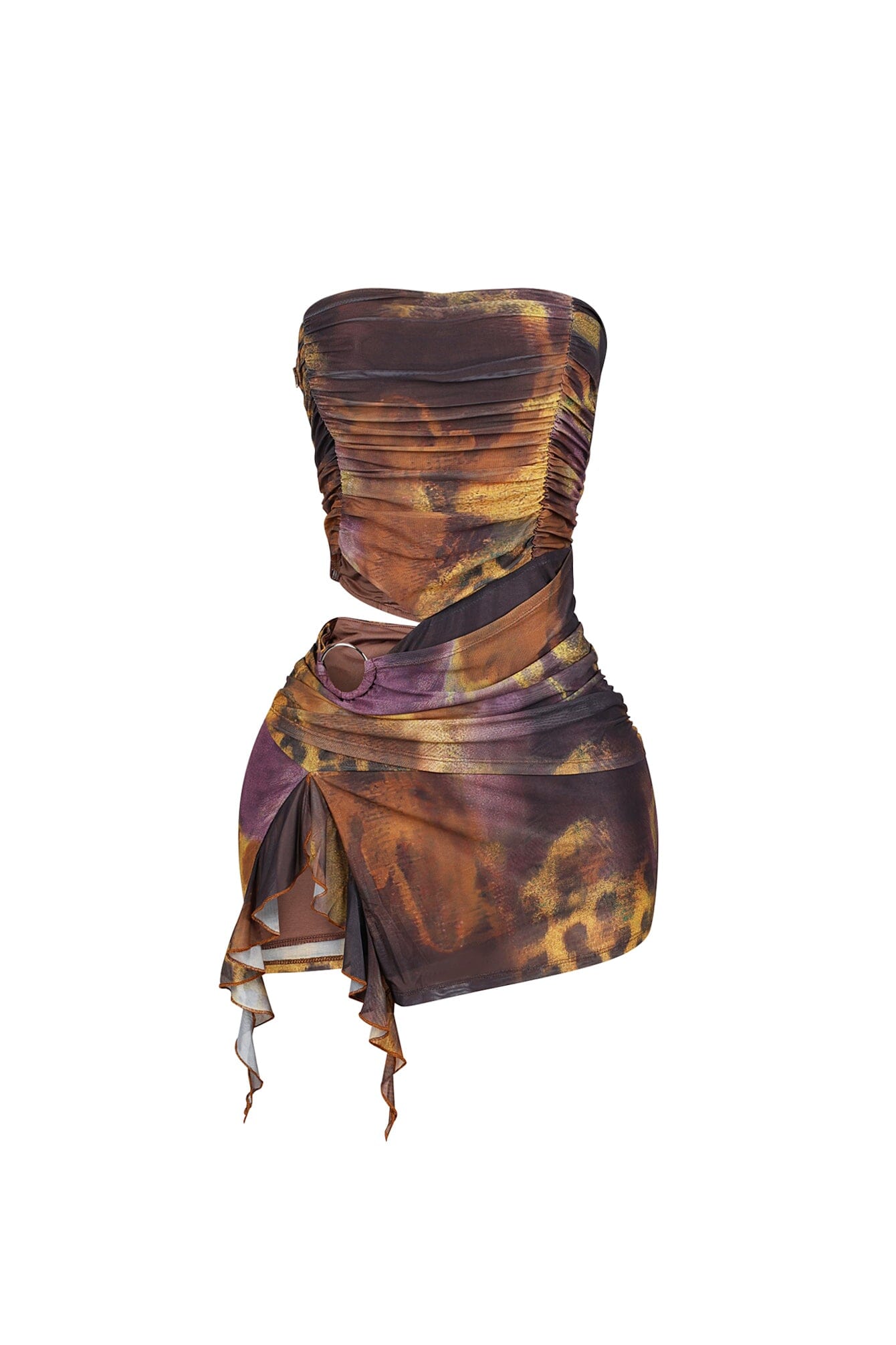 Sunlure Mesh Print Cutout Tube Mini Dress