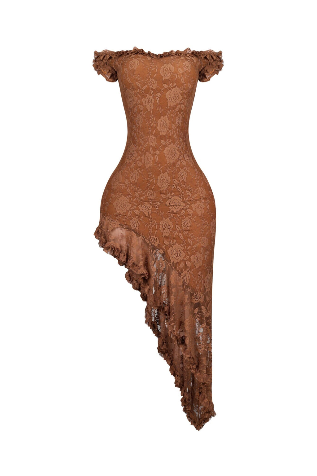 Asym Ruffle Muse Off Shoulder Midi Dress