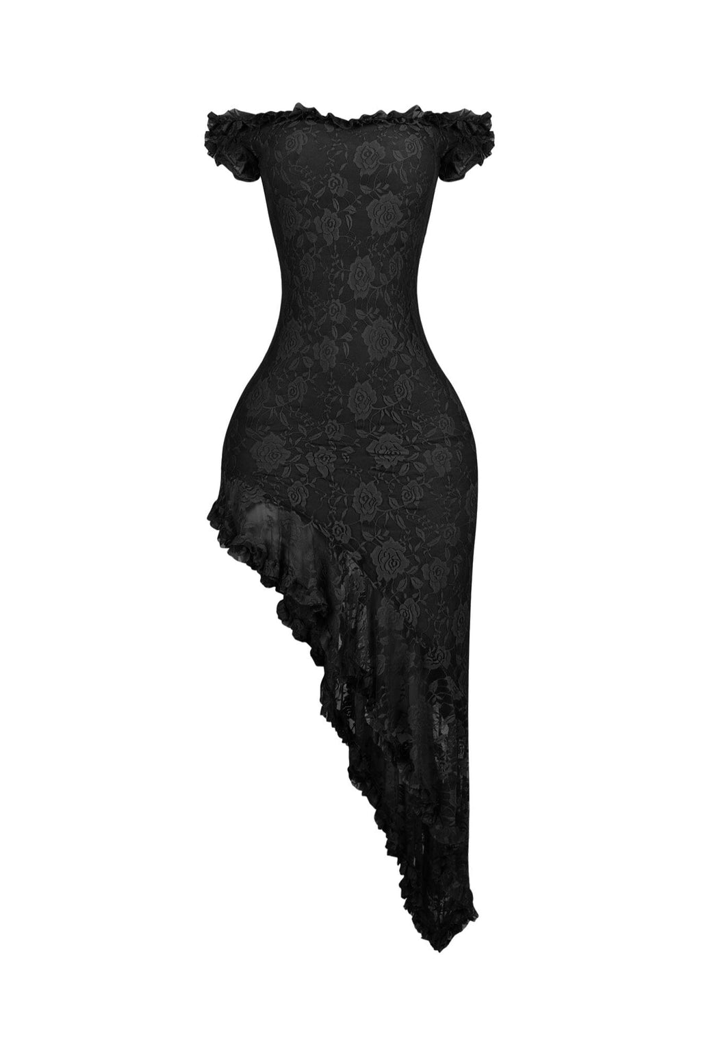 Asym Ruffle Muse Off Shoulder Midi Dress