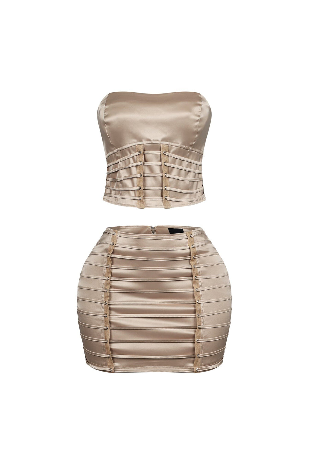 Nova Satin Lace Up Top & Skirt SET