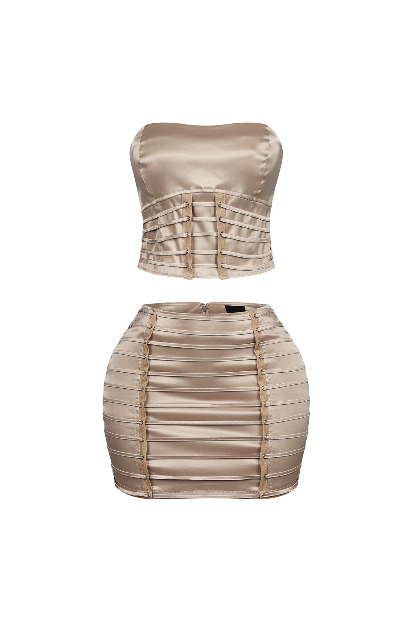 Nova Satin Lace Up Top & Skirt SET