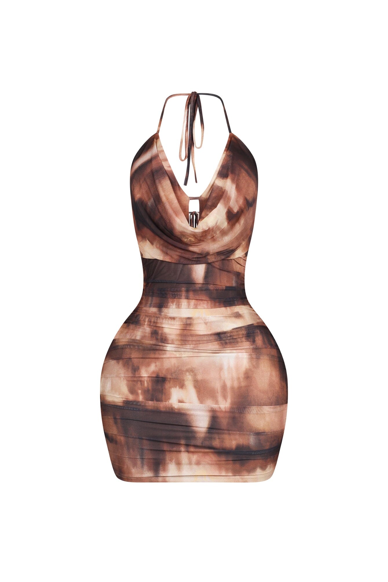 Cafe Mesh Print Cowl Neck Mini Dress