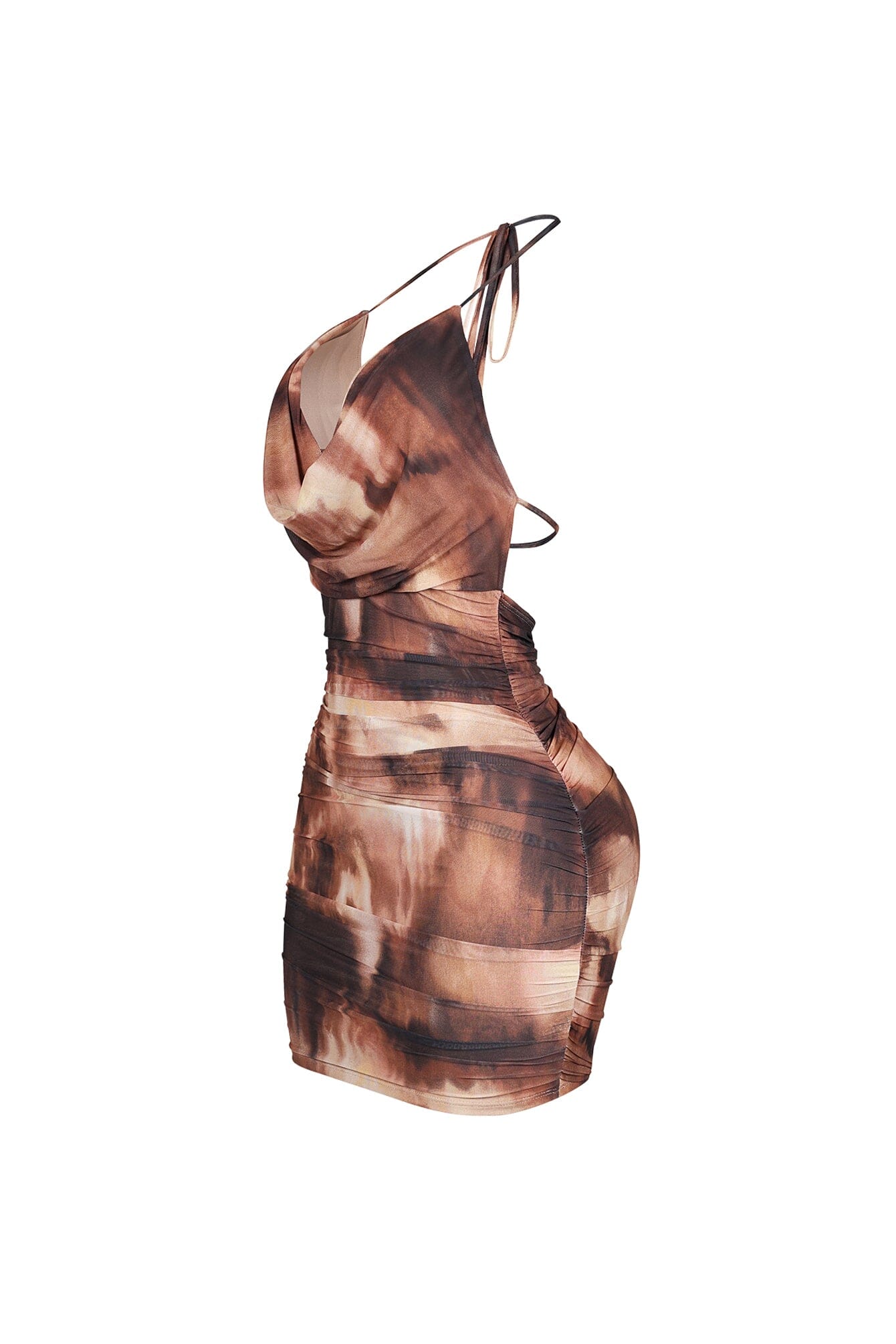 Cafe Mesh Print Cowl Neck Mini Dress