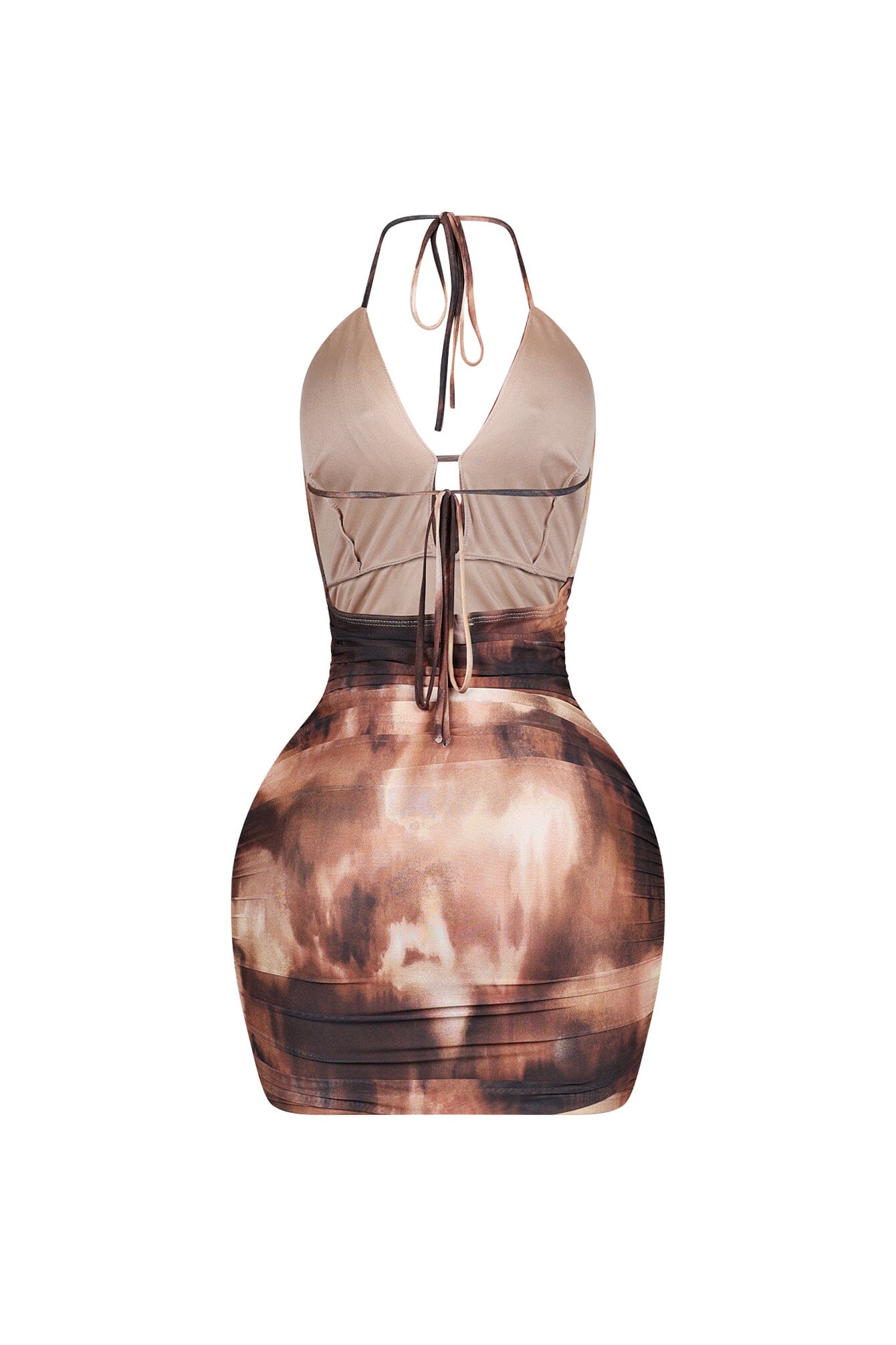 Cafe Mesh Print Cowl Neck Mini Dress