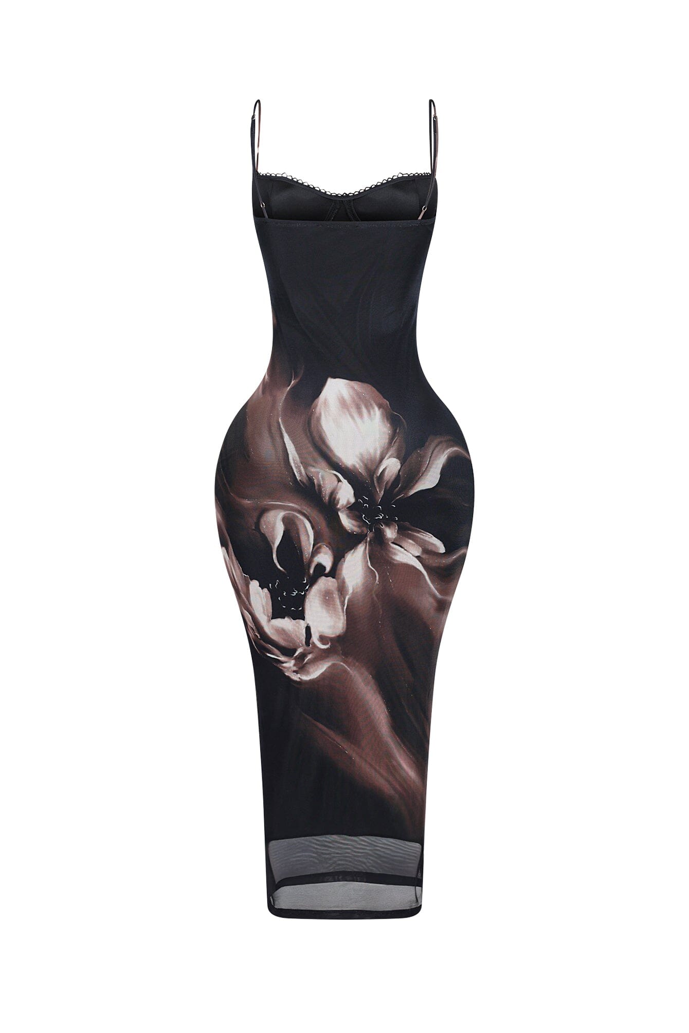 Camellia Floral Mesh Bustier Tank Midi Dress