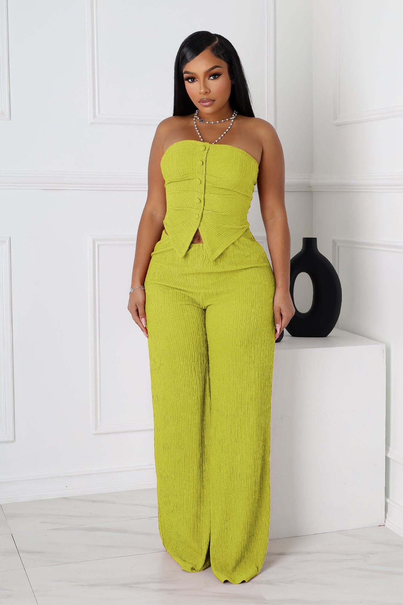 Imari Button Detail Tube Top & Pants SET