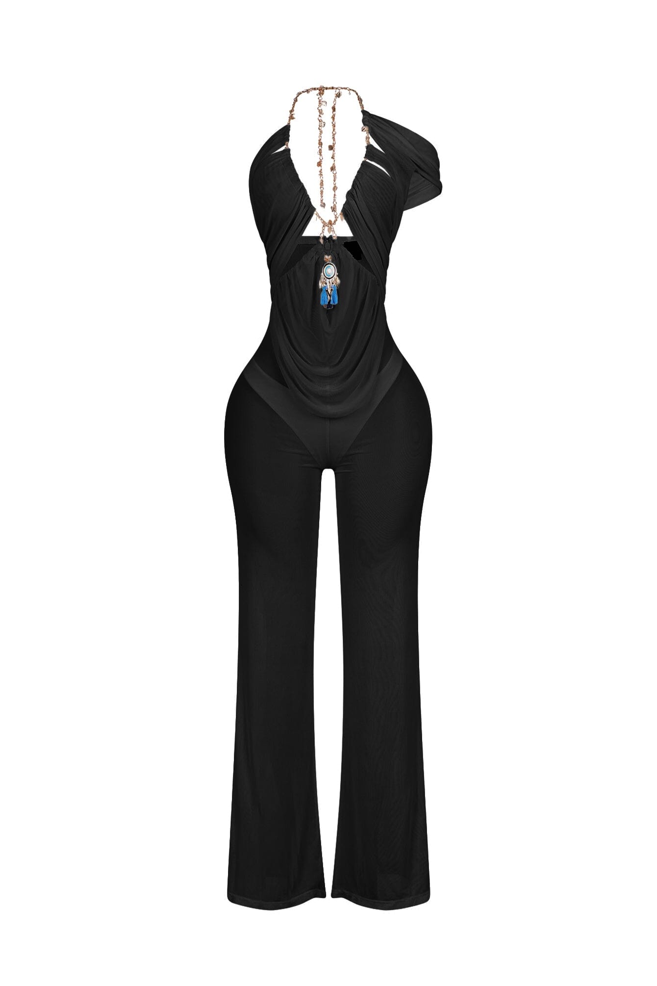 Myllure Mesh Chain Halter Jumpsuit