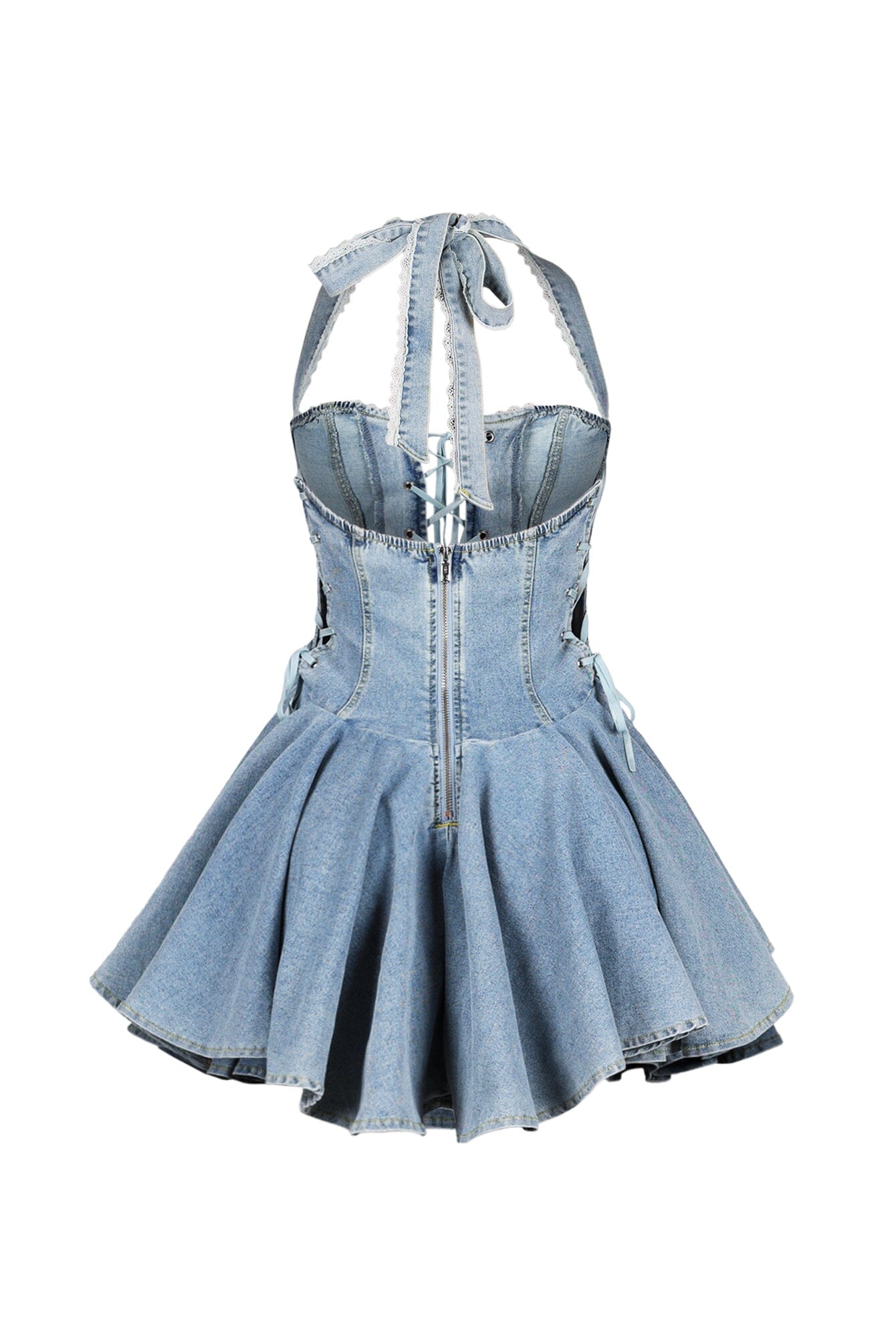 Bluebell Lace Up Denim Halter Mini Dress