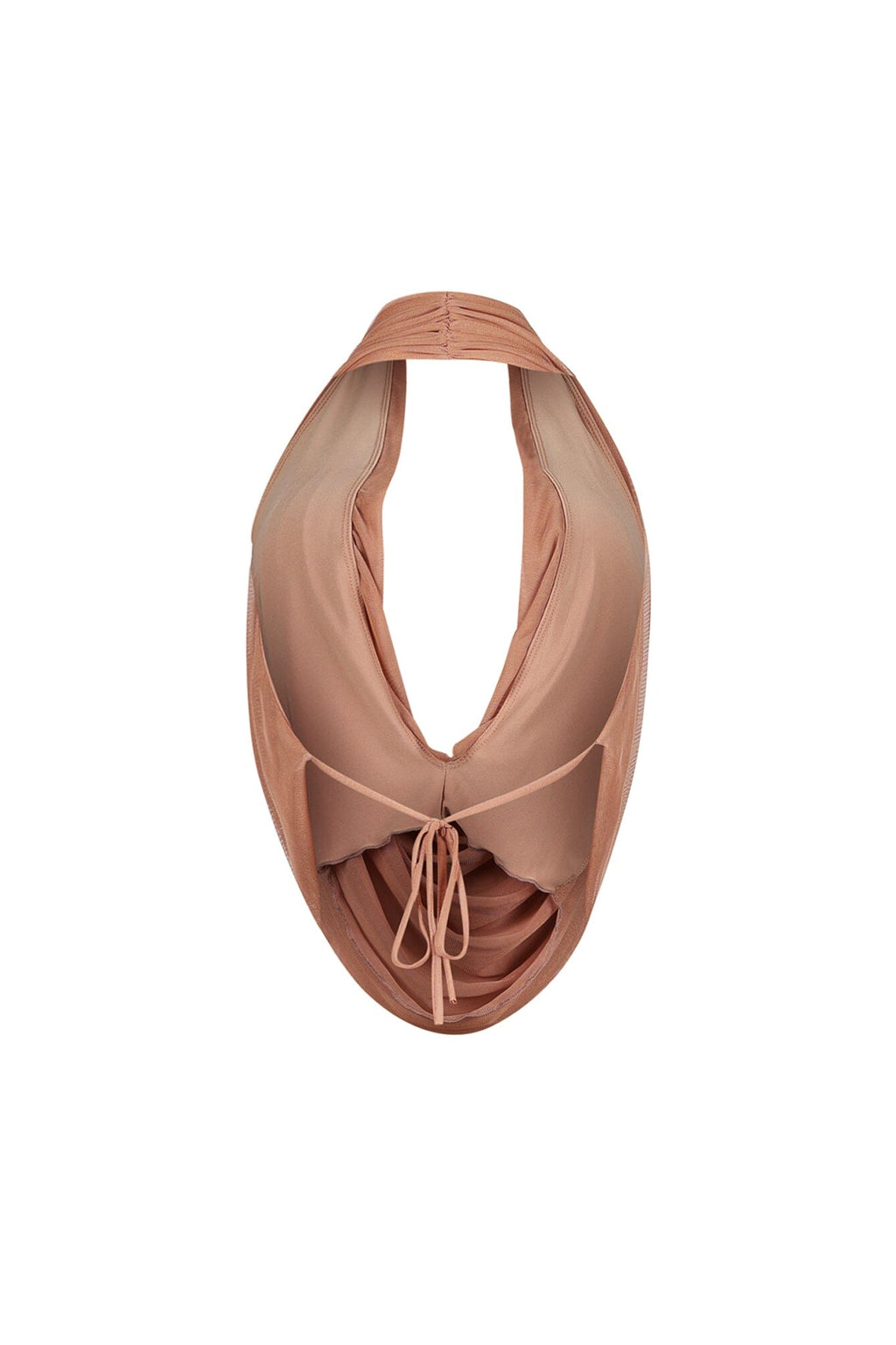 Cascading Mesh Cowl Neck Tie Top