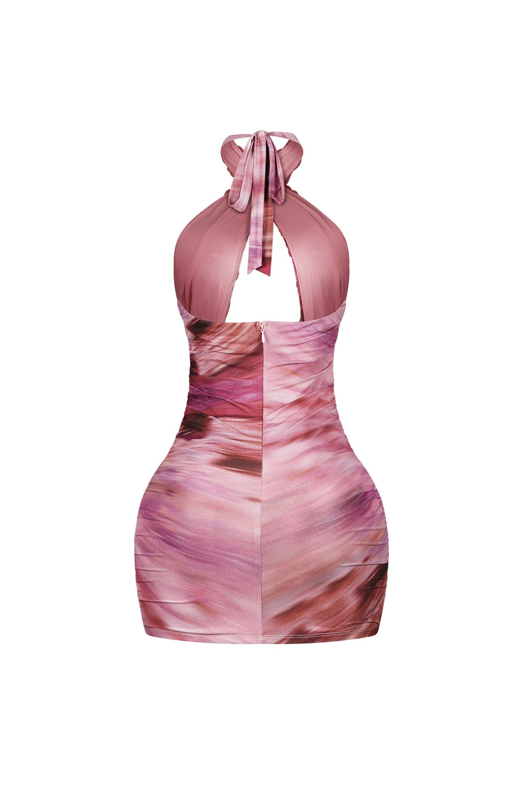 Noeline Mesh Print Lace Halter Mini Dress