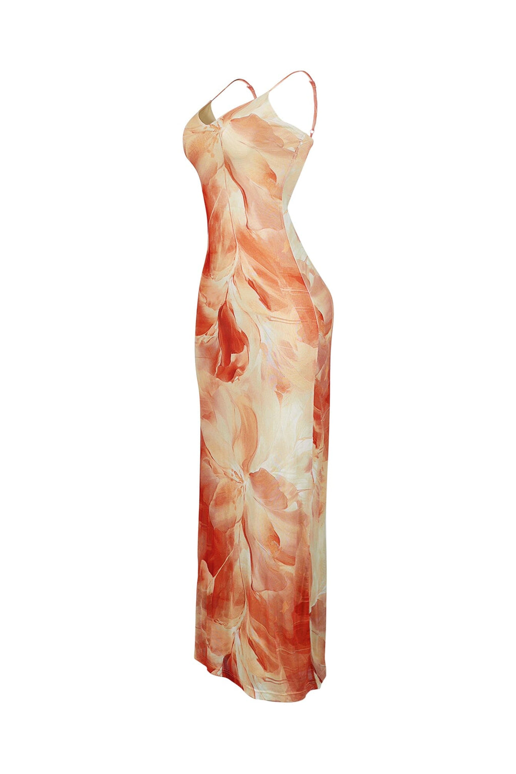 Coral Blush Mesh Print Maxi Dress