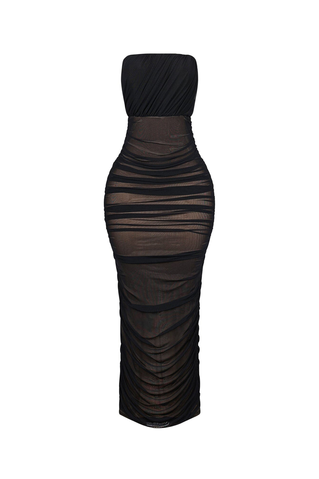 Cloudruch Ruched Mesh Tube Midi Dress