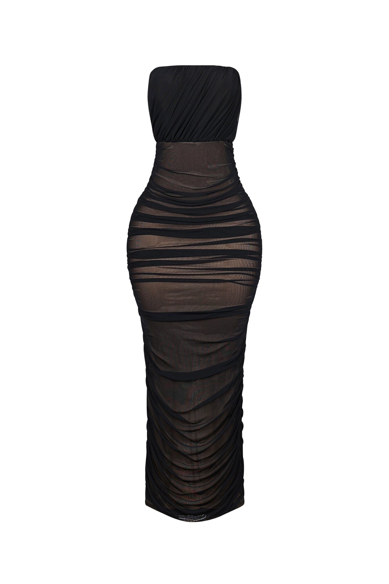 Cloudruch Ruched Mesh Tube Midi Dress