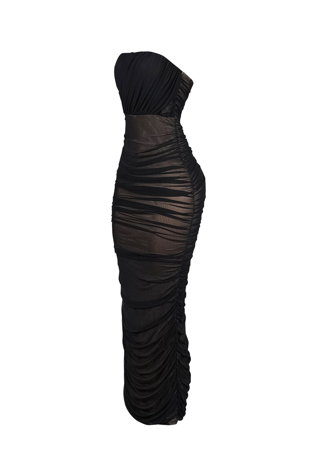 Cloudruch Ruched Mesh Tube Midi Dress