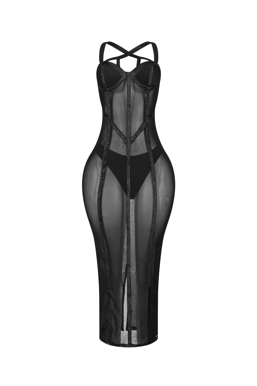 Luminous Pop Mesh Bra Top Midi Dress