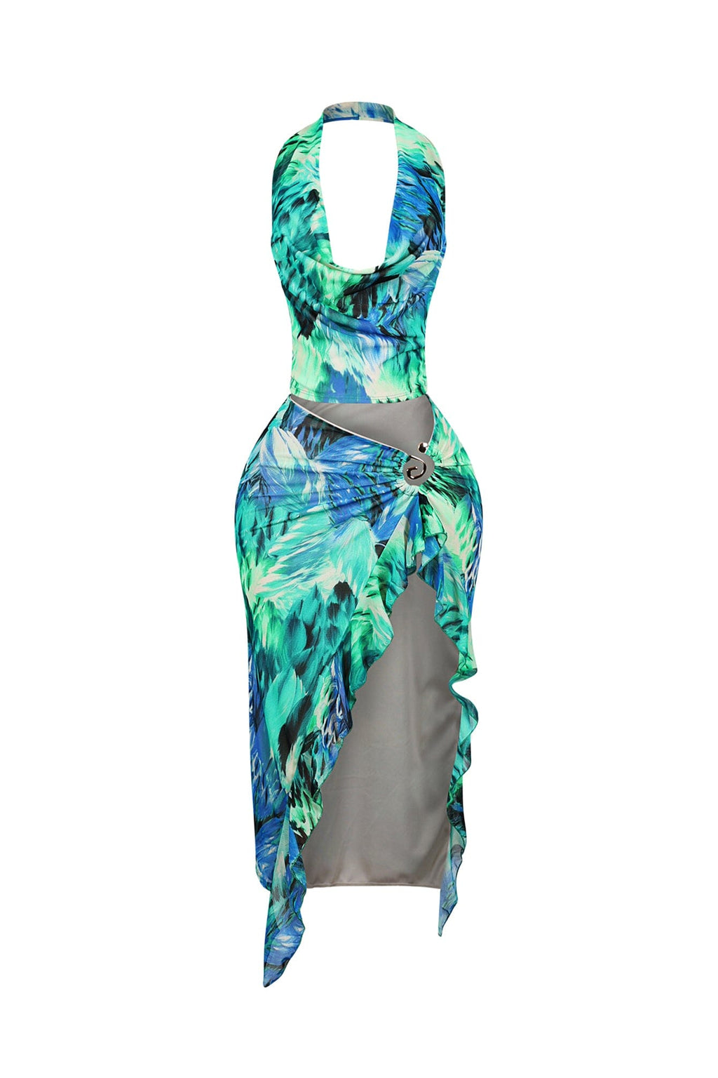 Panama Mesh Print Halter Top & Skirt SET
