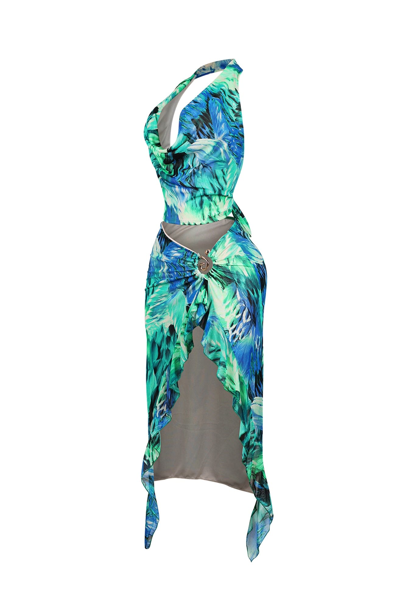Panama Mesh Print Halter Top & Skirt SET