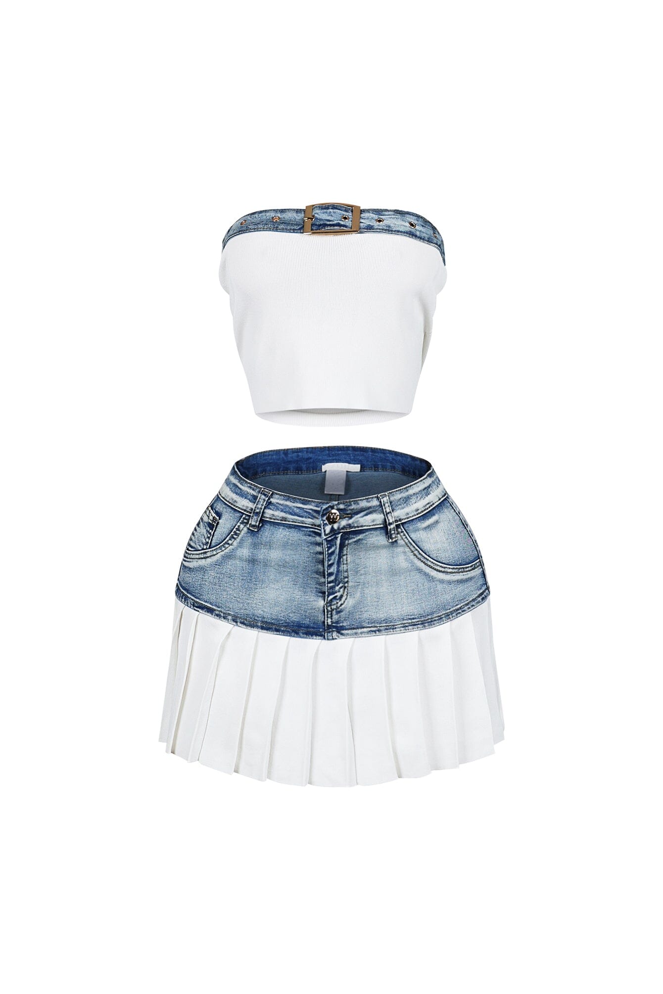Discover Knit Denim Top & Skirt SET