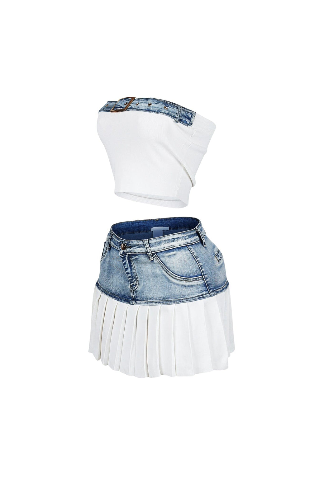 Discover Knit Denim Top & Skirt SET