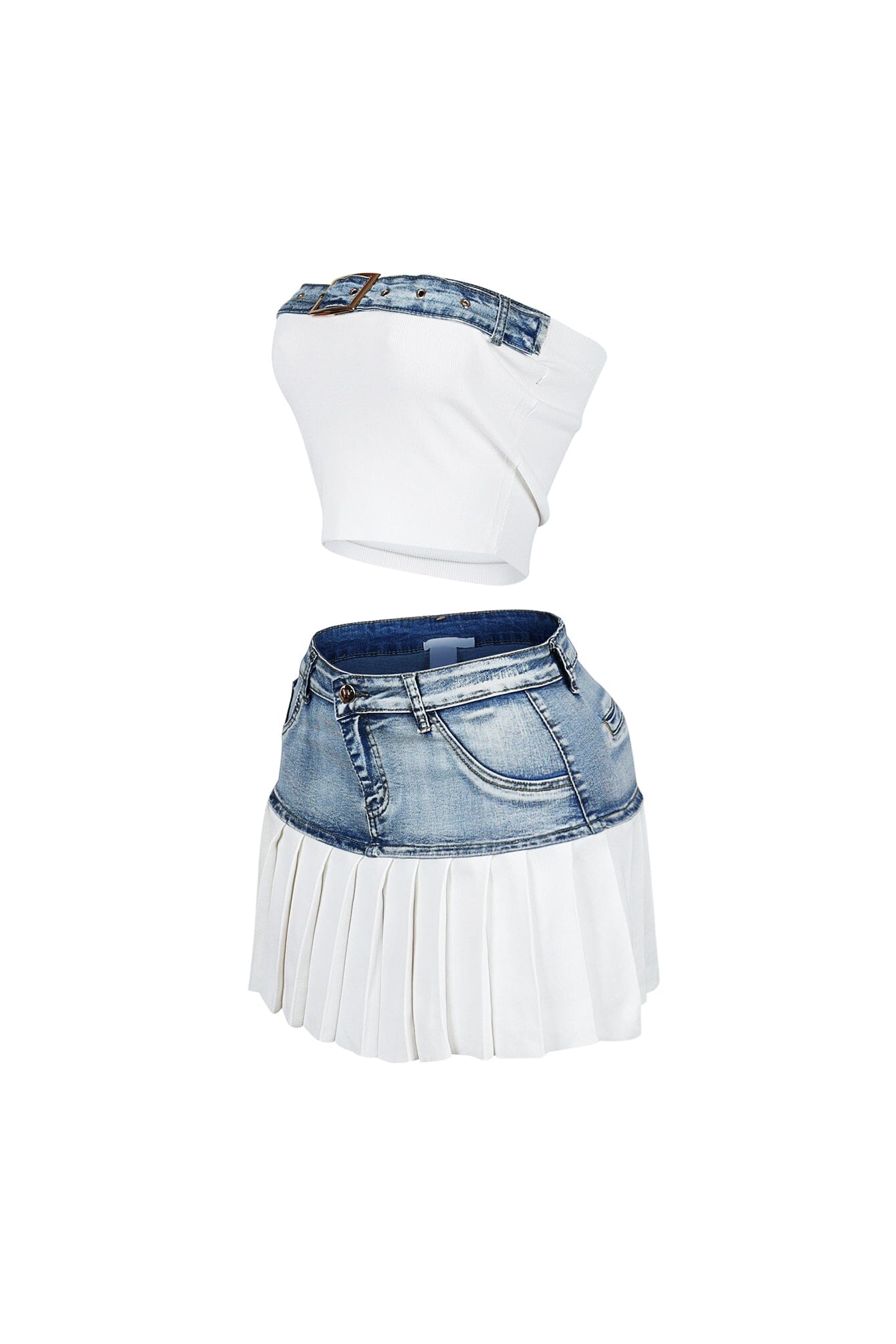 Discover Knit Denim Top & Skirt SET