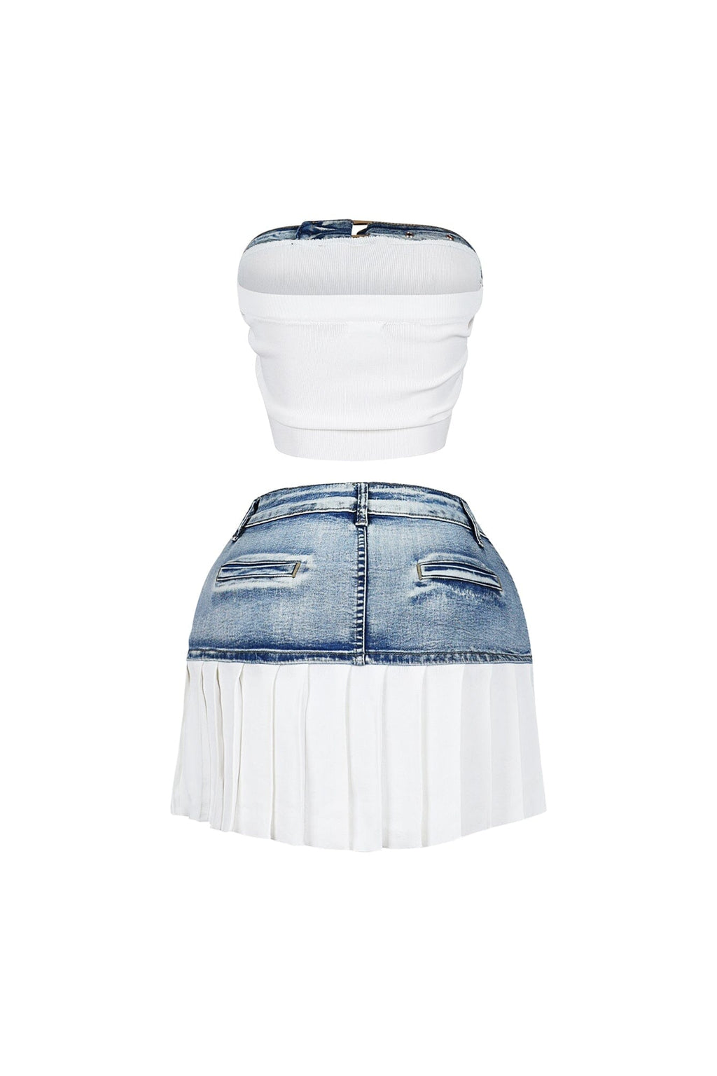 Discover Knit Denim Top & Skirt SET