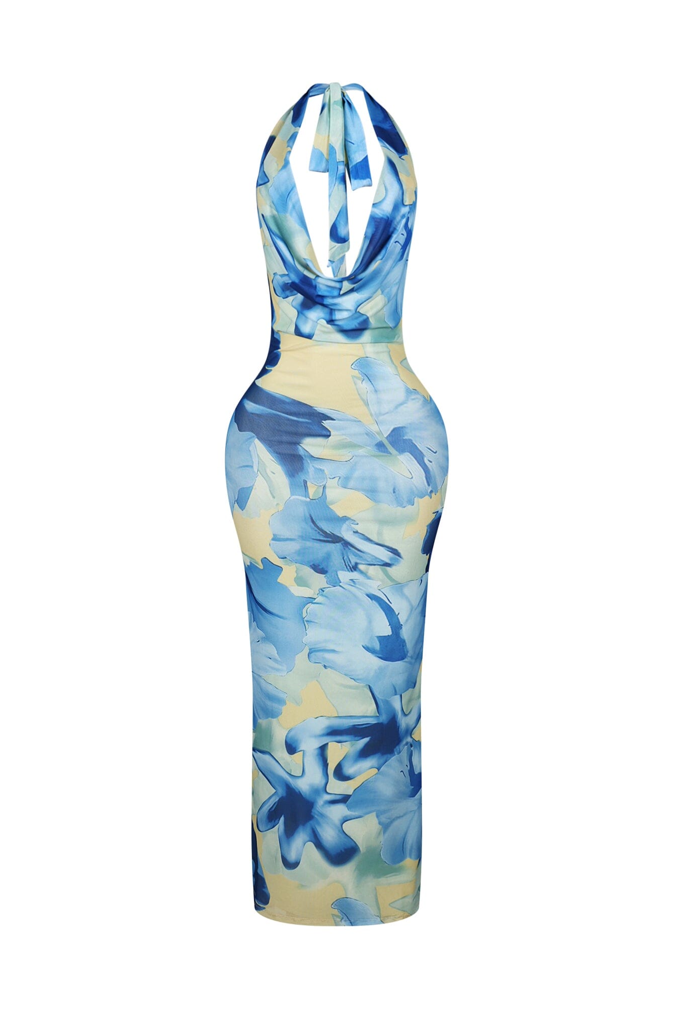 Sundaze Print Mesh Cowl Neck Maxi Dress