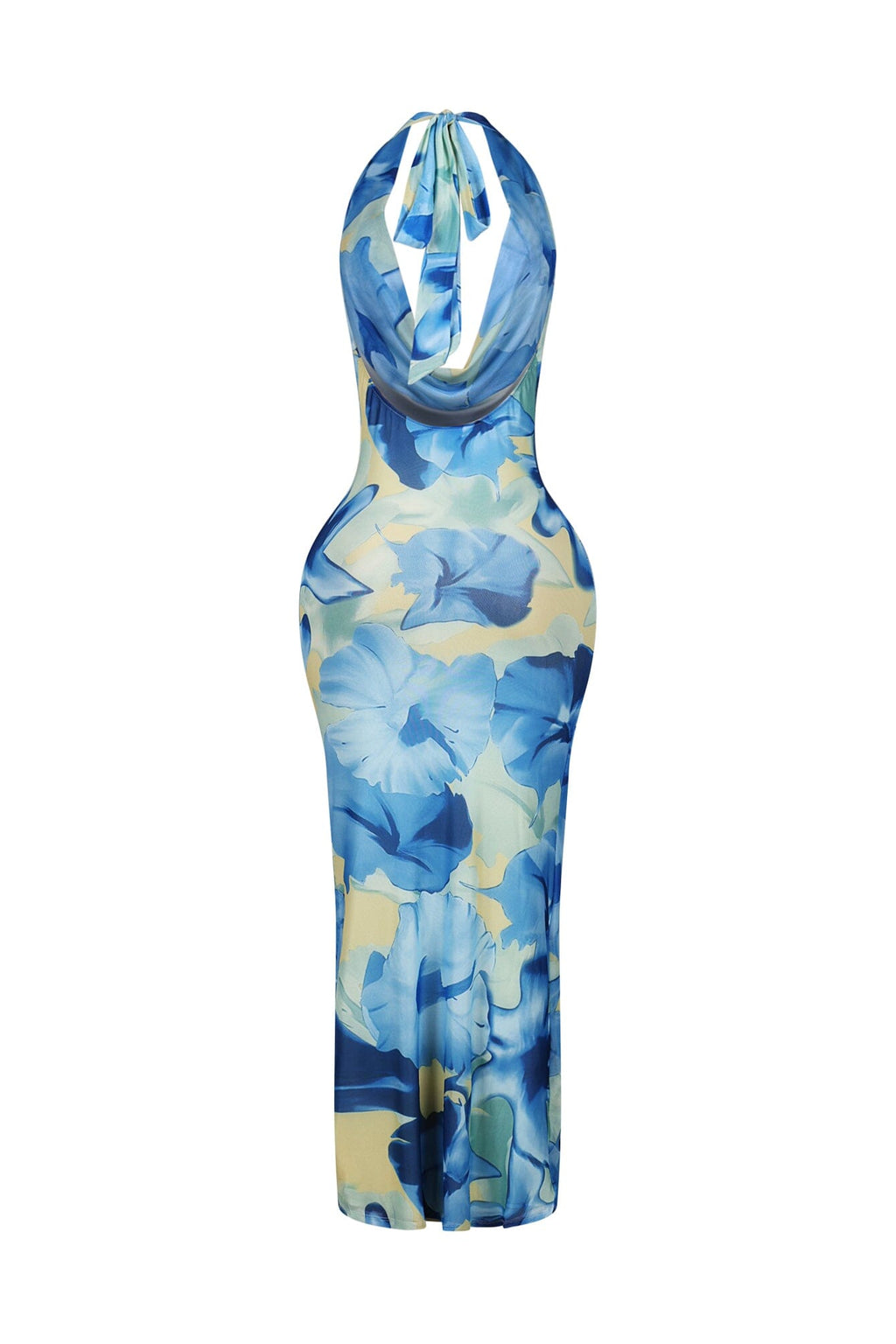 Sundaze Print Mesh Cowl Neck Maxi Dress