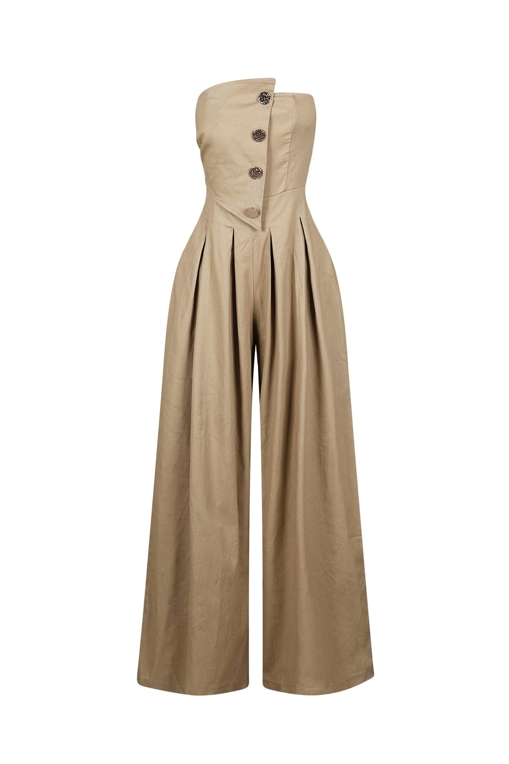 Tailored Cotton Twill Tube Top Jumpsuit