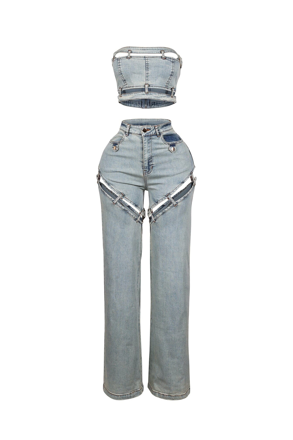 Jett Denim Tube Top & Cutout Pants SET