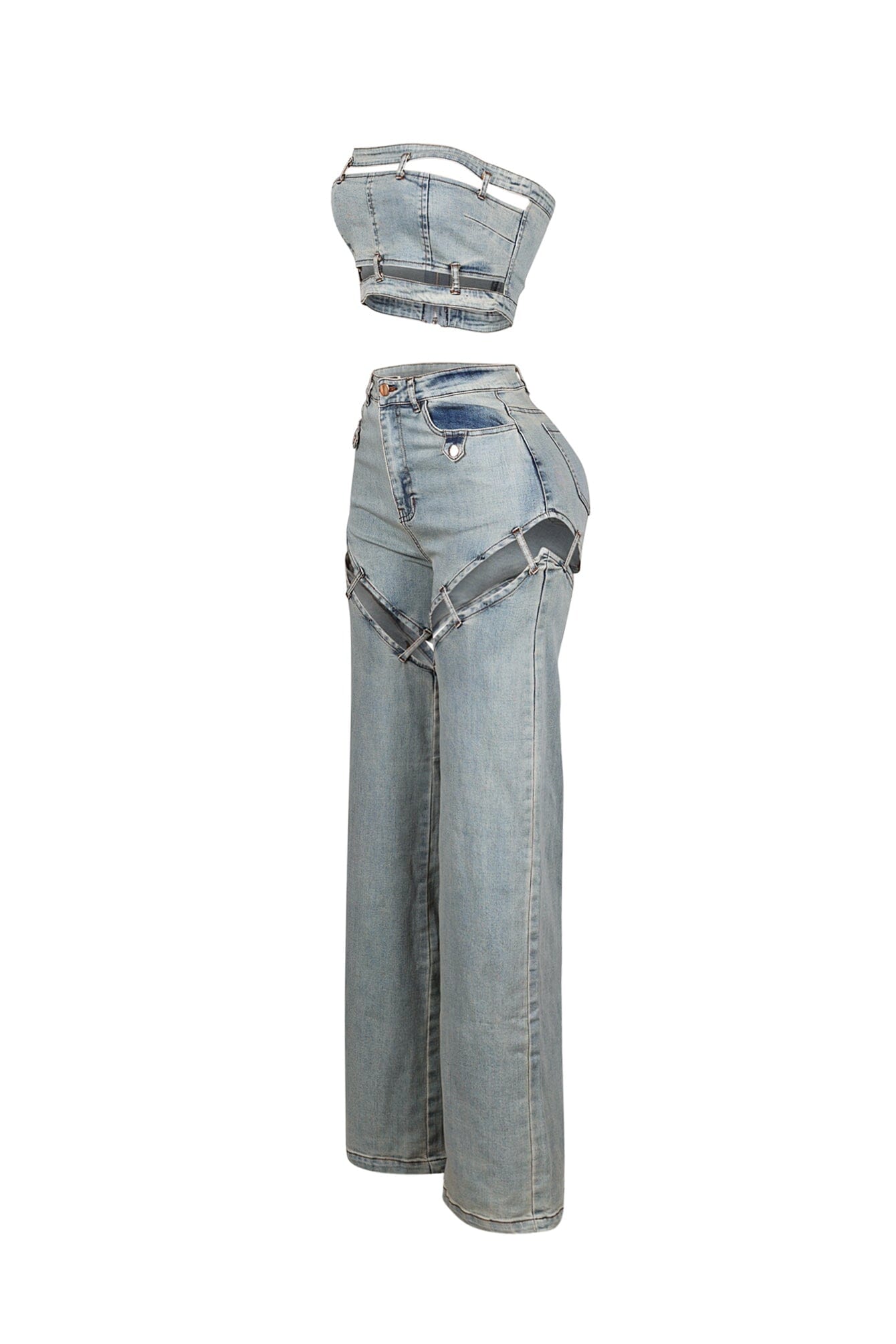 Jett Denim Tube Top & Cutout Pants SET