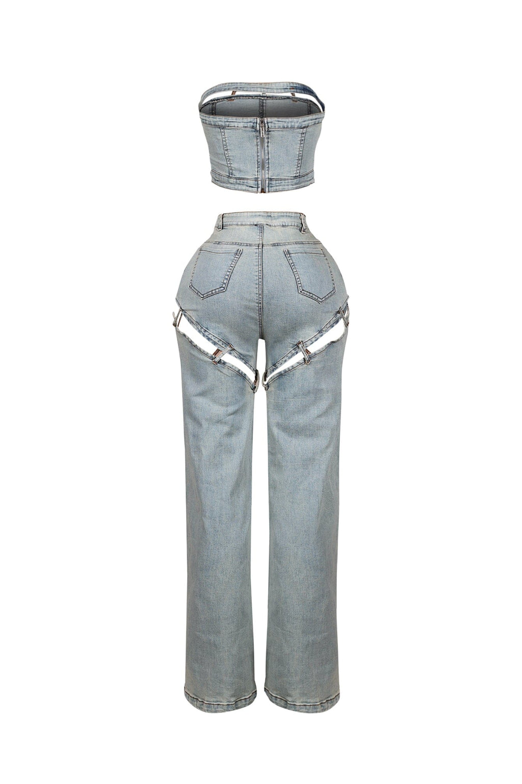 Jett Denim Tube Top & Cutout Pants SET