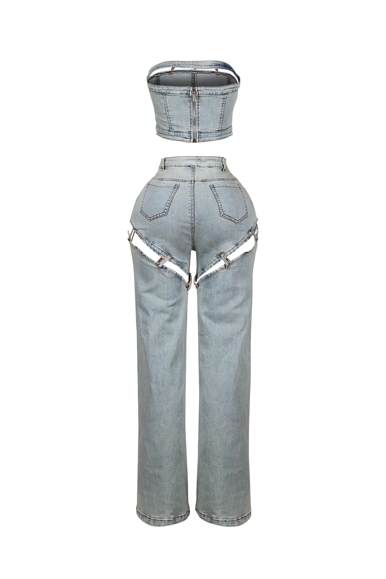 Jett Denim Tube Top & Cutout Pants SET