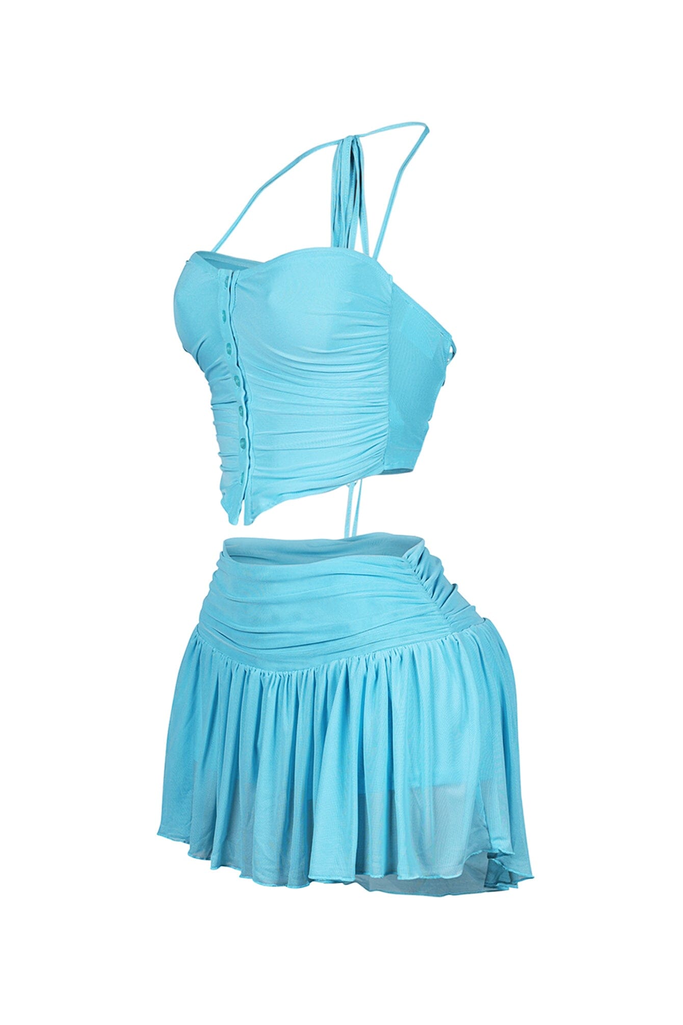 Stuck With U Mesh Ruched Top & Skirt SET