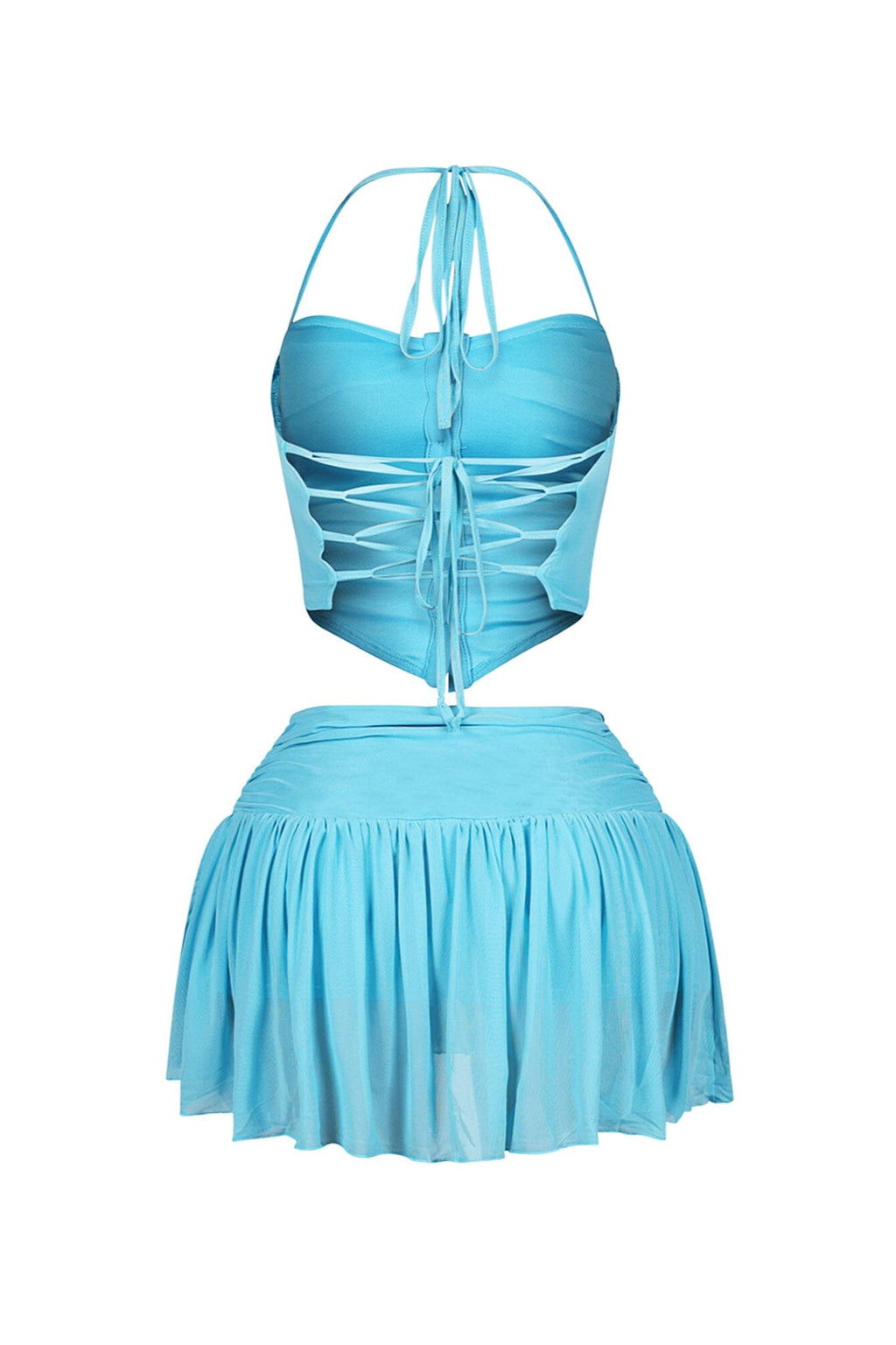 Stuck With U Mesh Ruched Top & Skirt SET