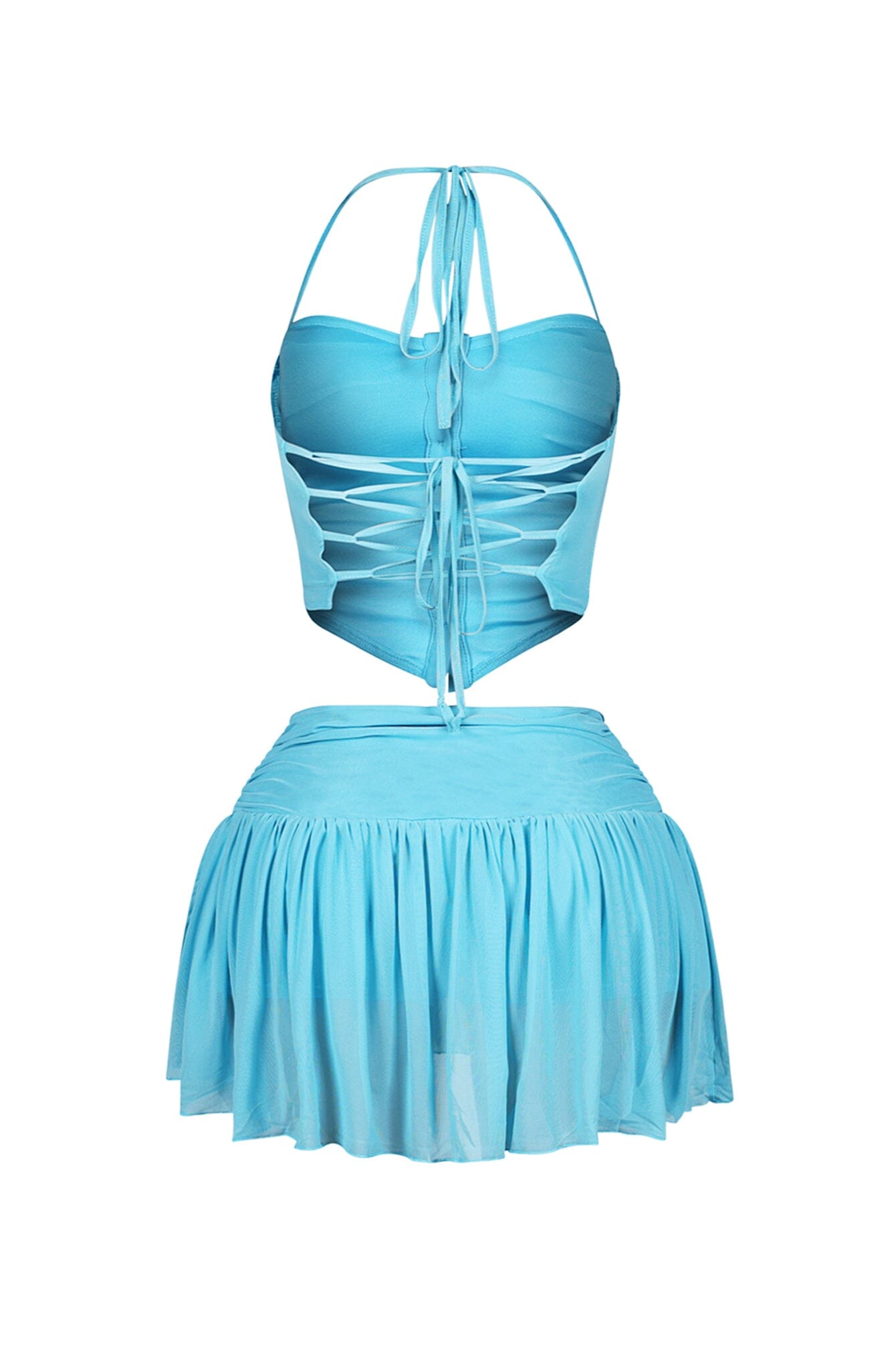 Stuck With U Mesh Ruched Top & Skirt SET