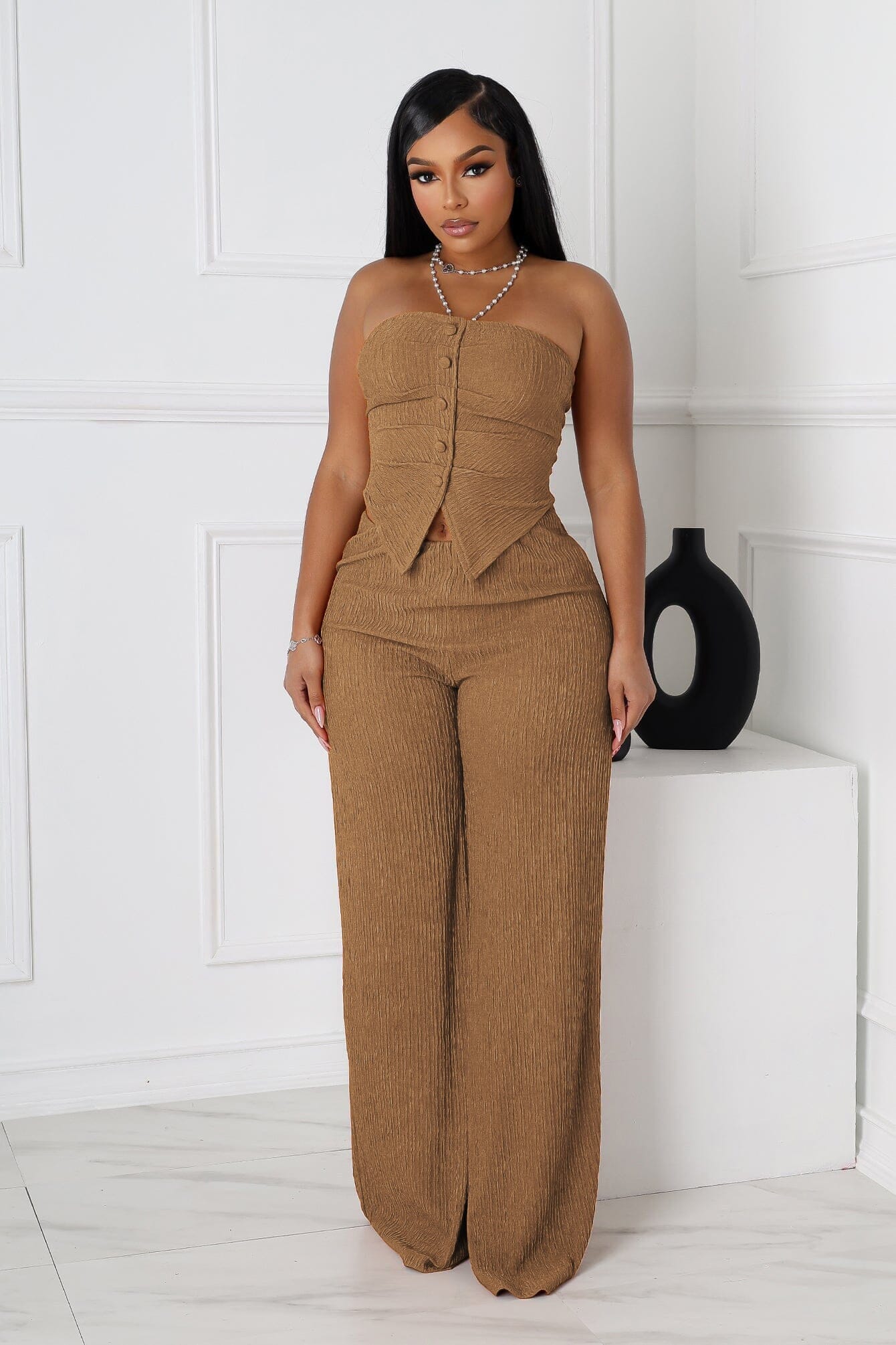 Imari Button Detail Tube Top & Pants SET
