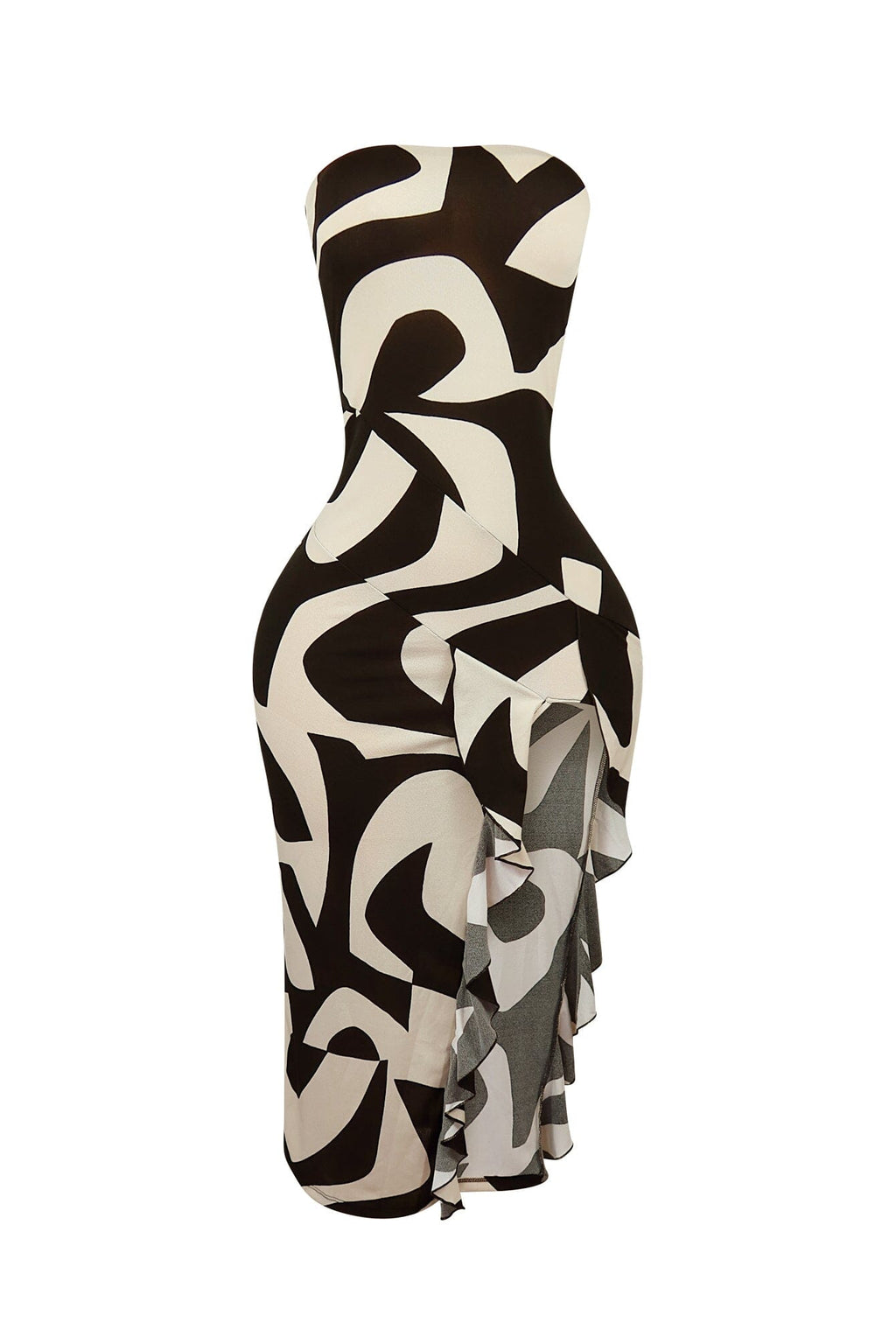 Into It Print Tube Ruffle Dress