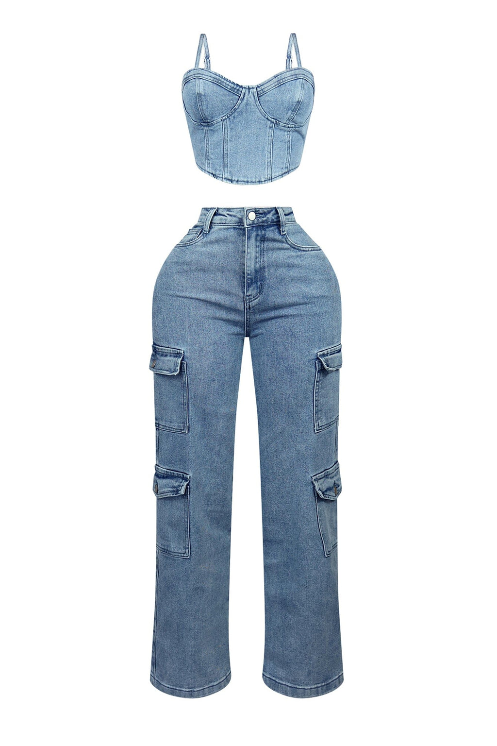 Replace You Denim Bustier Top & Pants SET
