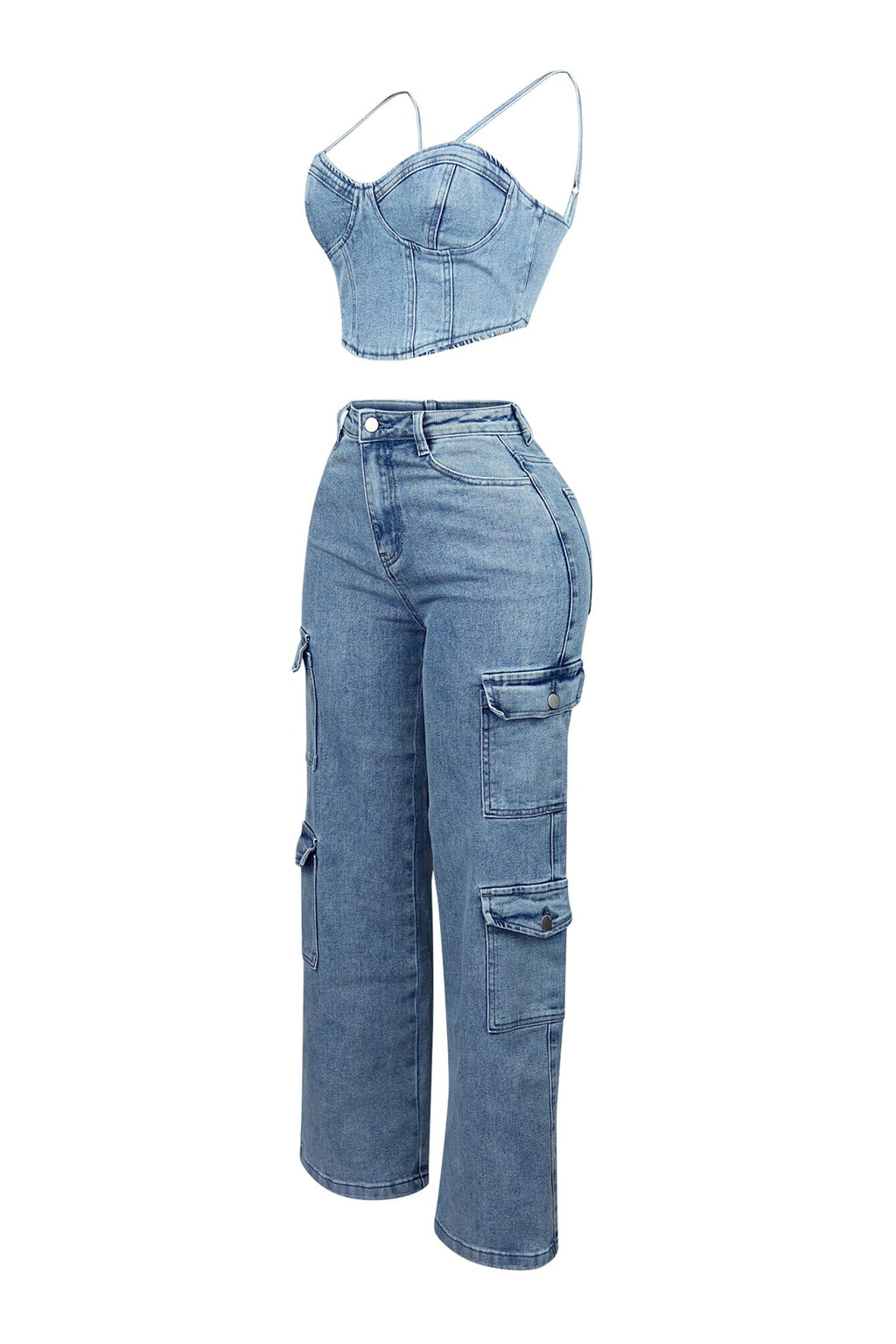 Replace You Denim Bustier Top & Pants SET