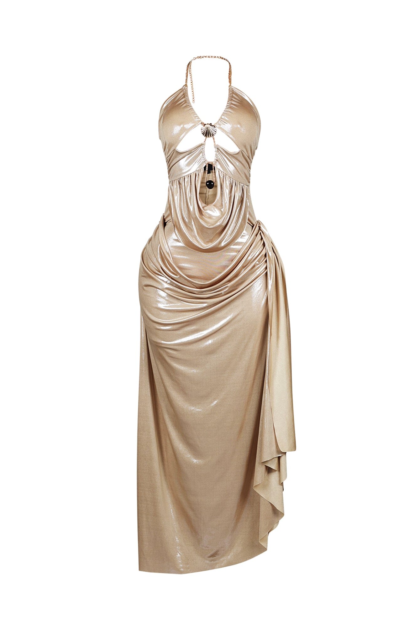 Callista Slinky Metallic Chain Halter Dress