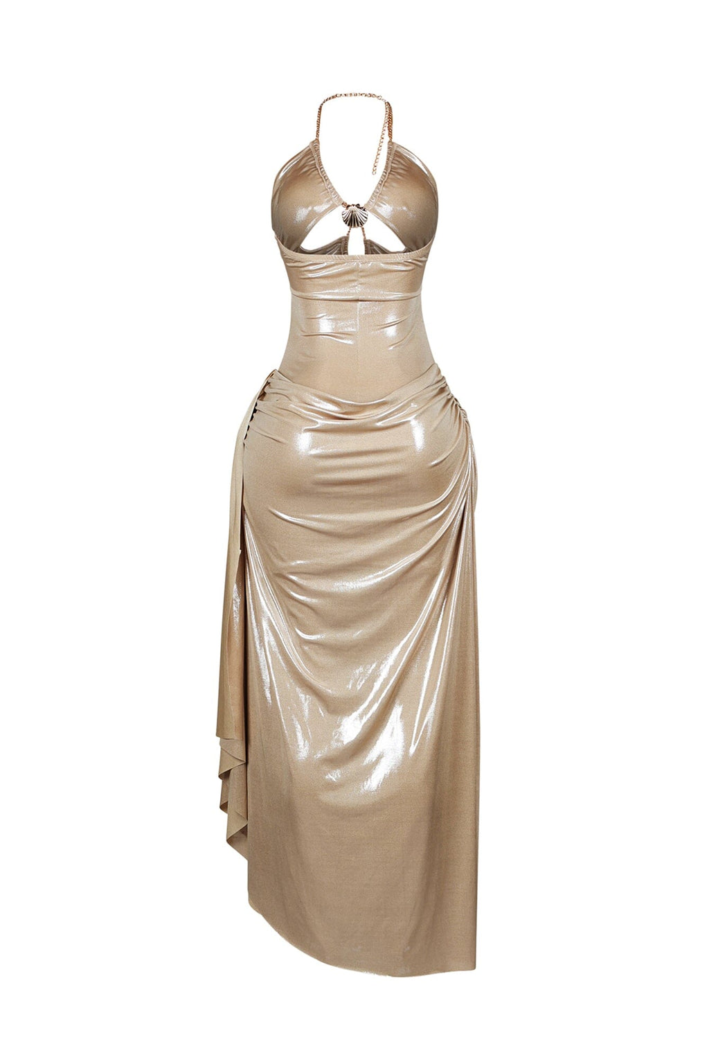 Callista Slinky Metallic Chain Halter Dress
